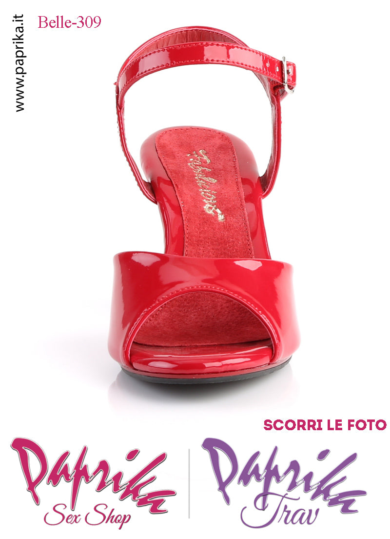Sandalo Sexy Rosso Lucido Fascetta Sagomata Cinturino Tacco 7.6  Senza Zeppa