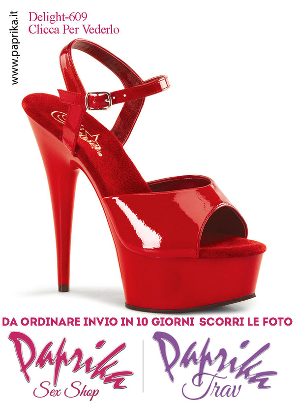 Sandali Sexy Vernice Lucida Rosso Tacco Spillo 15.2 Zeppa 4.5 cm Cinturino