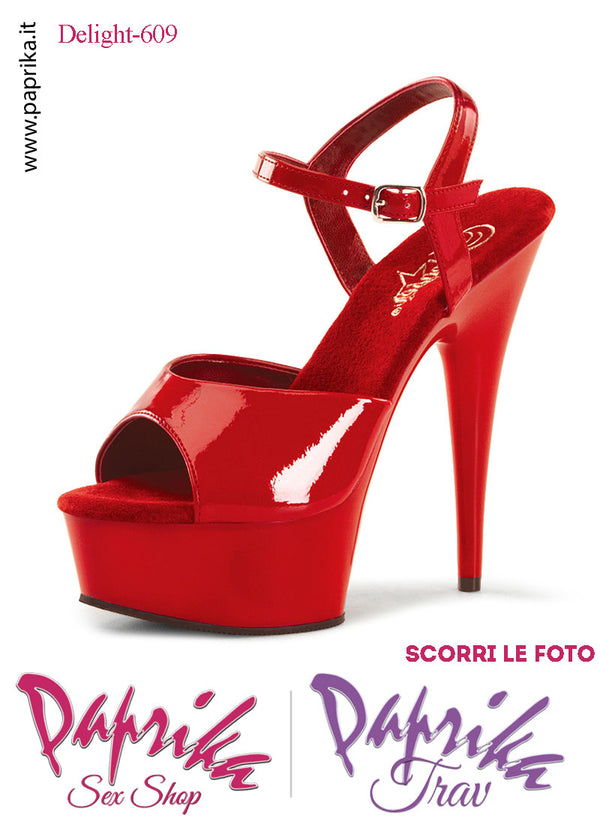 Sandali Sexy Vernice Lucida Rosso Tacco Spillo 15.2 Zeppa 4.5 cm Cinturino
