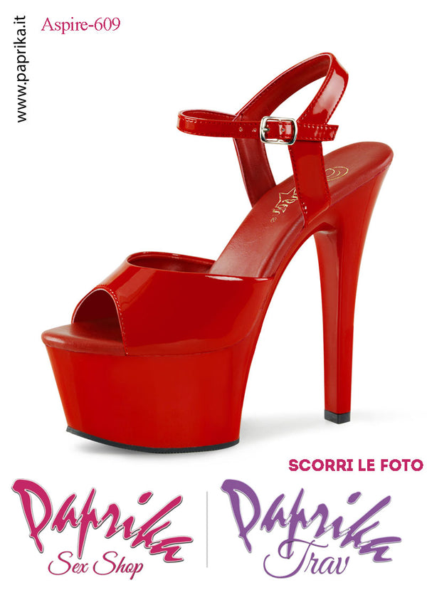 Sandali Sexy Tacco Medio Vernice Lucida Rosso 15.2 Zeppa 5.7 Cinturino