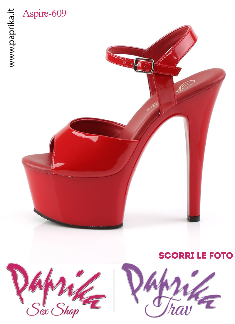 Sandali Sexy Tacco Medio Vernice Lucida Rosso 15.2 Zeppa 5.7 Cinturino