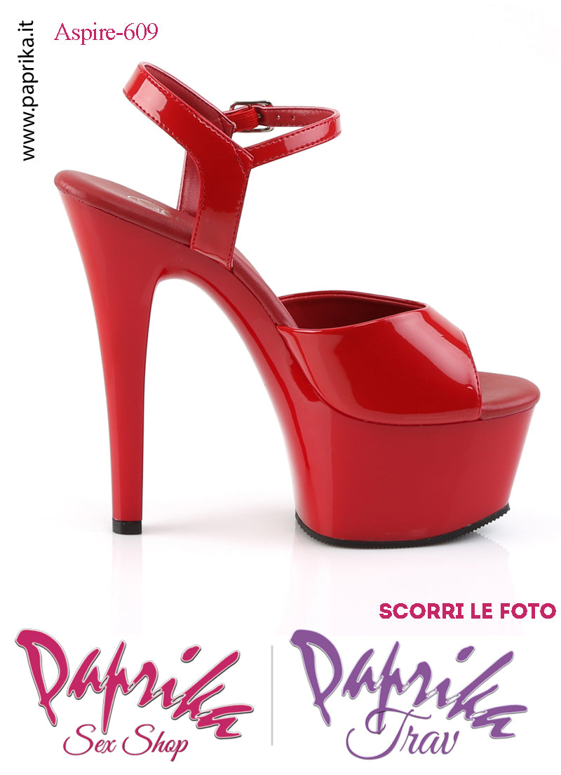 Sandali Sexy Tacco Medio Vernice Lucida Rosso 15.2 Zeppa 5.7 Cinturino
