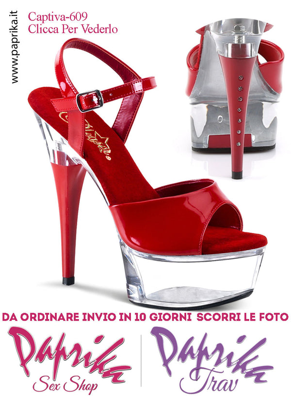 Sandali Sexy Vernice Lucida Rossa Tacco Trasparente Strass 15.2 Zeppa 4.5 Cinturino