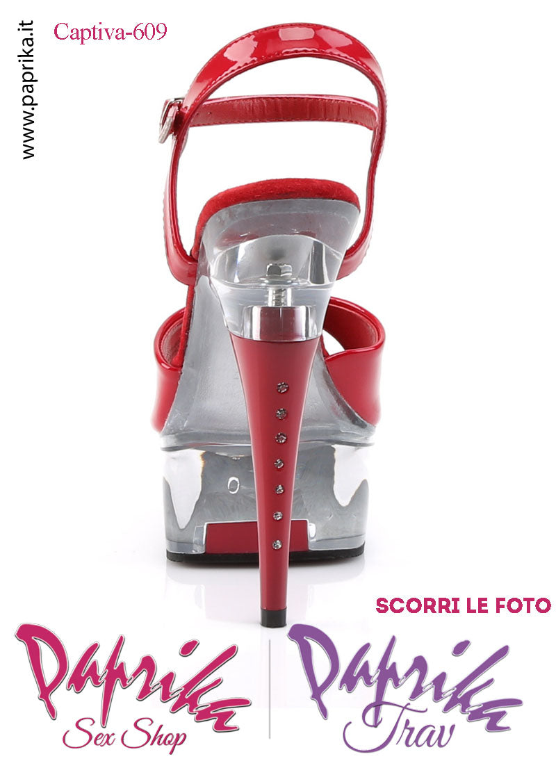 Sandali Sexy Vernice Lucida Rossa Tacco Trasparente Strass 15.2 Zeppa 4.5 Cinturino