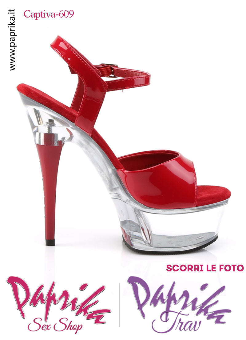Sandali Sexy Vernice Lucida Rossa Tacco Trasparente Strass 15.2 Zeppa 4.5 Cinturino