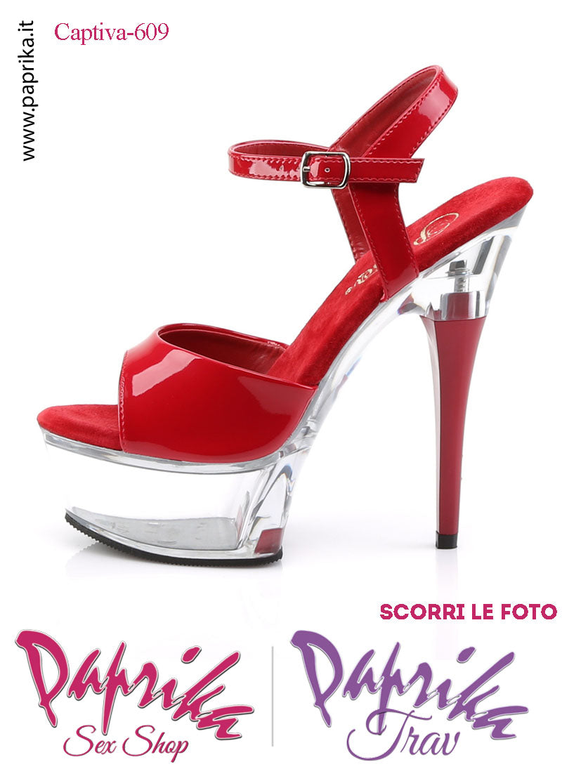 Sandali Sexy Vernice Lucida Rossa Tacco Trasparente Strass 15.2 Zeppa 4.5 Cinturino