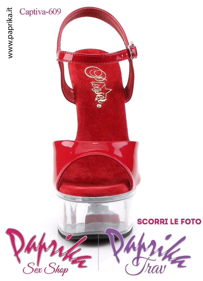 Sandali Sexy Vernice Lucida Rossa Tacco Trasparente Strass 15.2 Zeppa 4.5 Cinturino