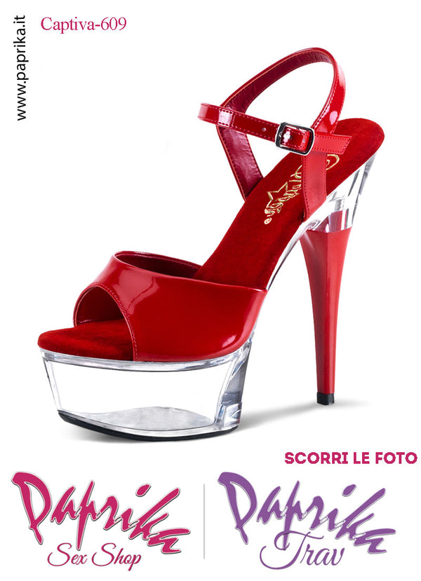 Sandali Sexy Vernice Lucida Rossa Tacco Trasparente Strass 15.2 Zeppa 4.5 Cinturino