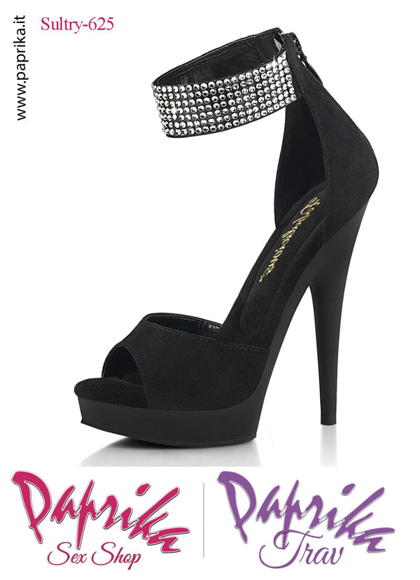 Sandali Sexy EcoPelle Vegana Scamosciata Cinturino Strass Tacco 15.2 Zeppa 2.5