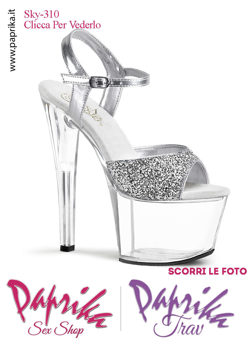 Sandali Sexy Tacco Squadrato Trasparente Glitter 17.8 Zeppa 7 Cinturino