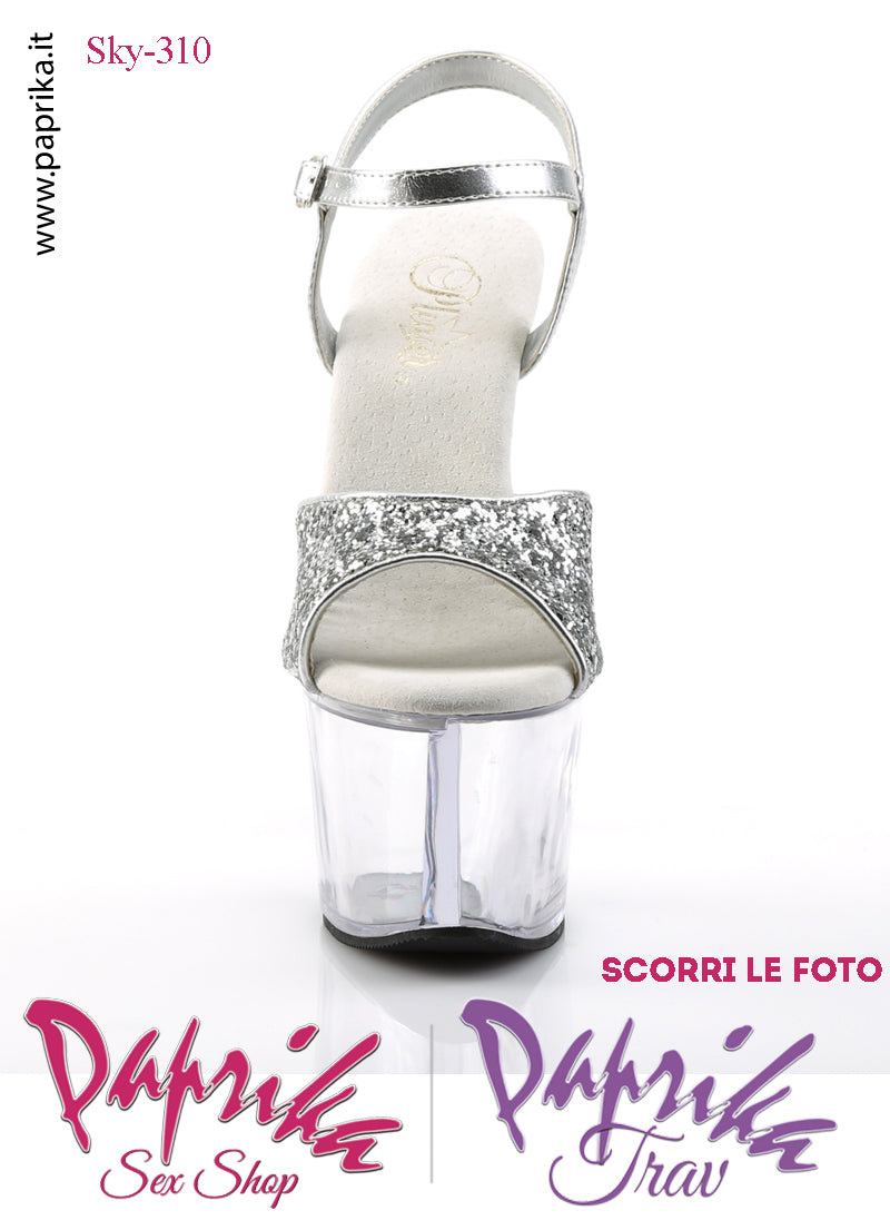 Sandali Sexy Tacco Squadrato Trasparente Glitter 17.8 Zeppa 7 Cinturino