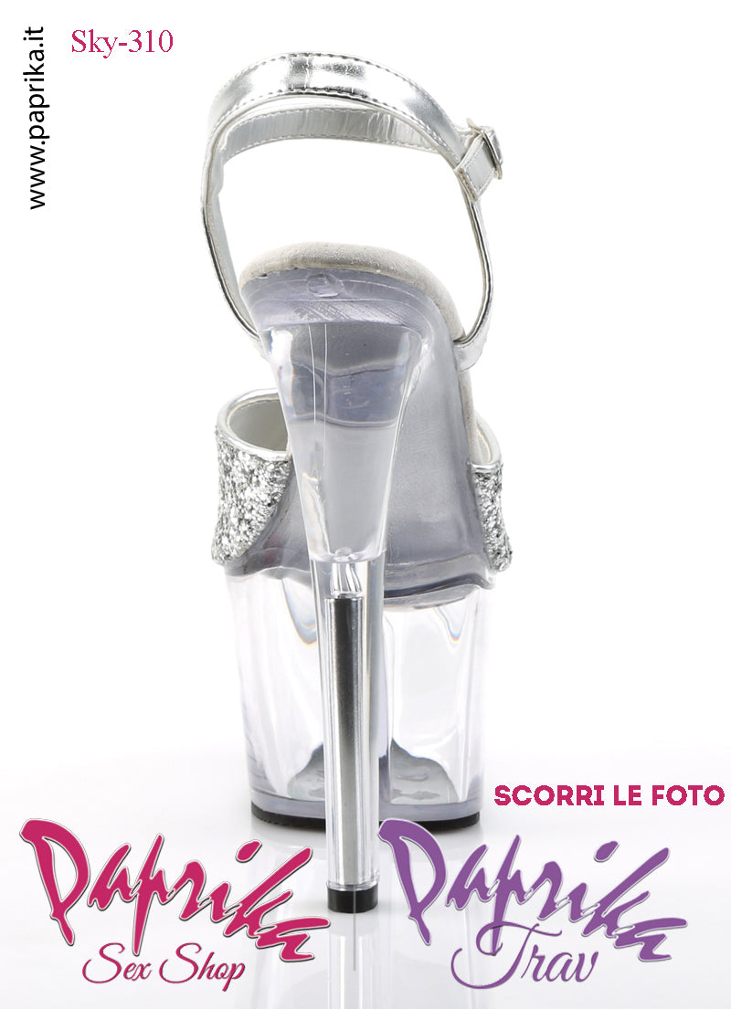 Sandali Sexy Tacco Squadrato Trasparente Glitter 17.8 Zeppa 7 Cinturino