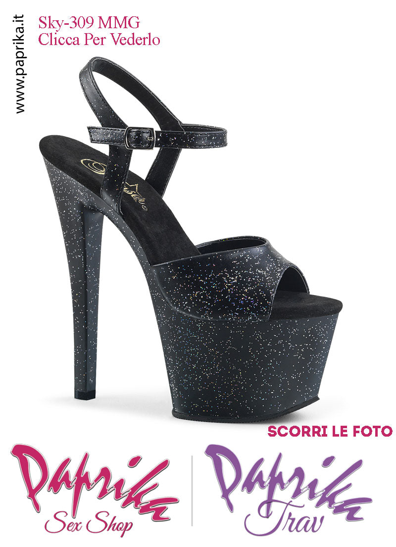 Sandali Sexy Tacco Squadrato EcoPelle Glitterata 17.8 Zeppa 7 Cinturino