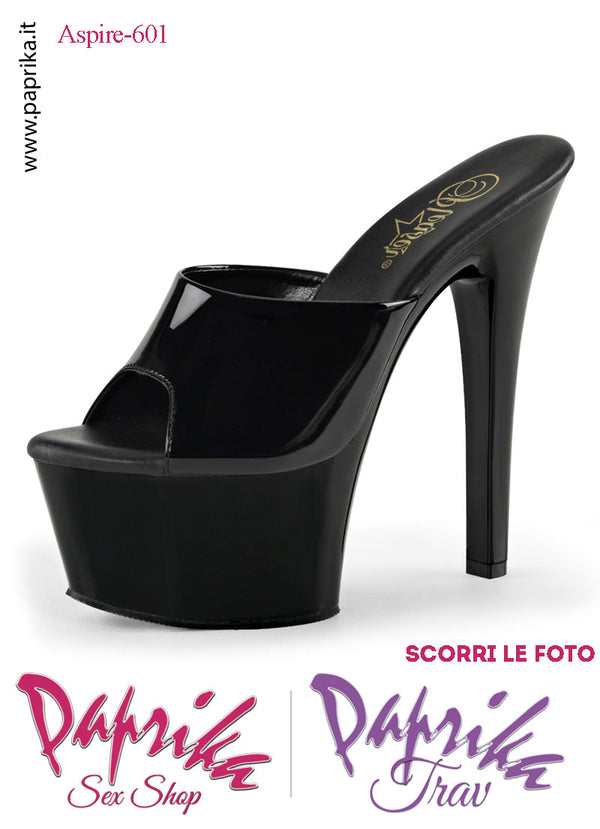 Sandali Sexy Tacco Medio Vernice Lucida Nera 15.2 Zeppa 5.7 Senza Cinturino