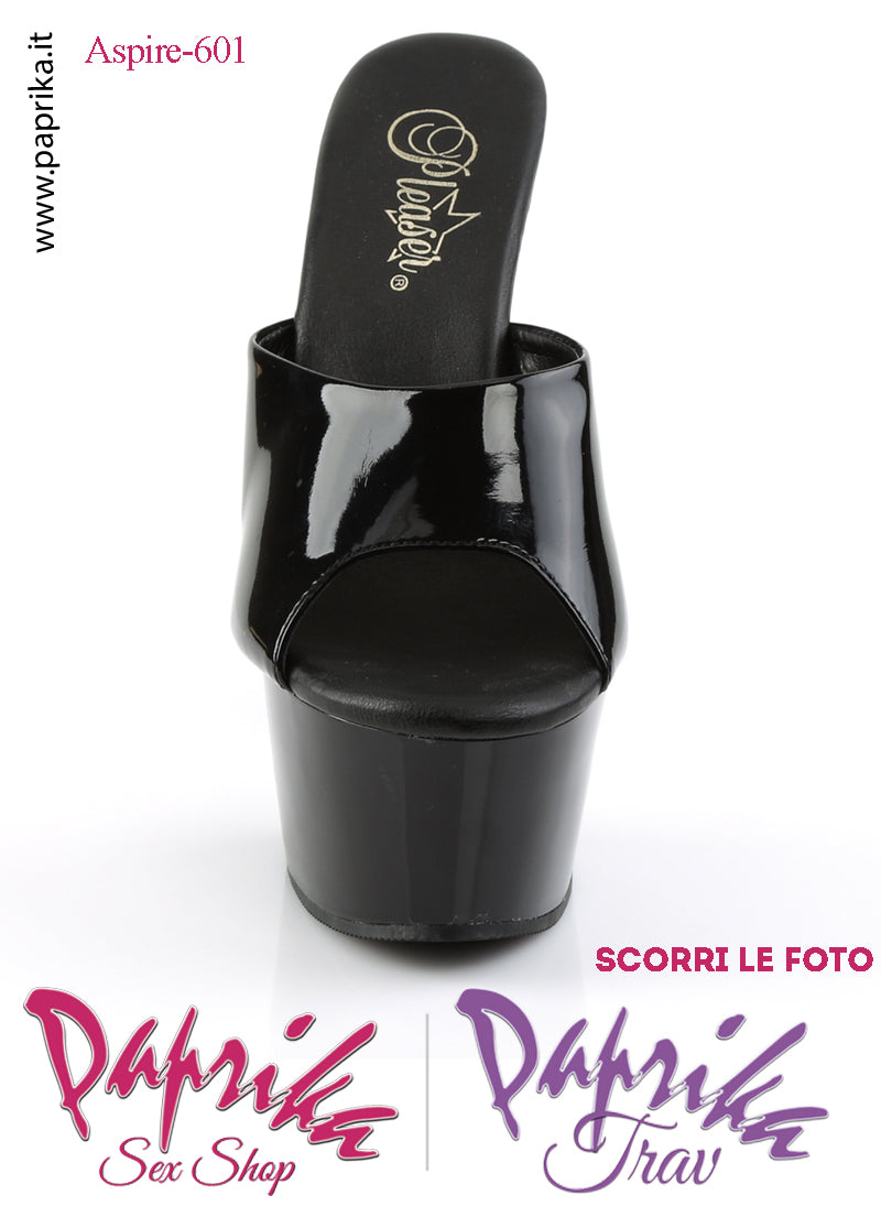 Sandali Sexy Tacco Medio Vernice Lucida Nera 15.2 Zeppa 5.7 Senza Cinturino