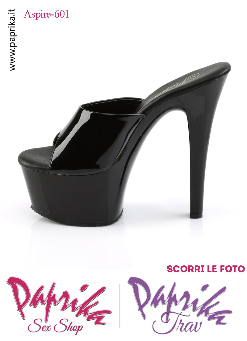 Sandali Sexy Tacco Medio Vernice Lucida Nera 15.2 Zeppa 5.7 Senza Cinturino