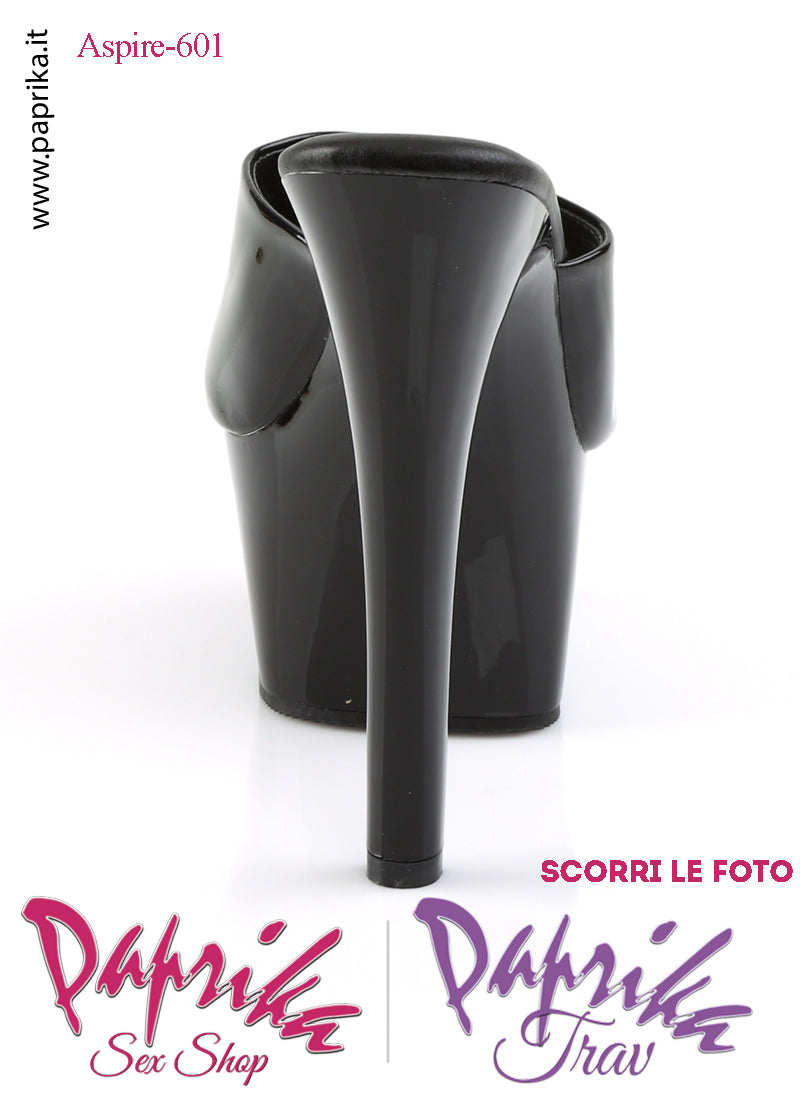 Sandali Sexy Tacco Medio Vernice Lucida Nera 15.2 Zeppa 5.7 Senza Cinturino
