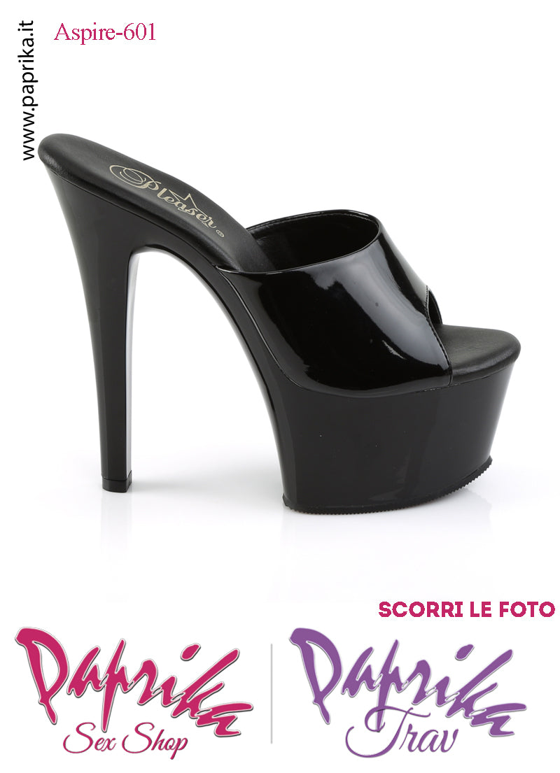 Sandali Sexy Tacco Medio Vernice Lucida Nera 15.2 Zeppa 5.7 Senza Cinturino