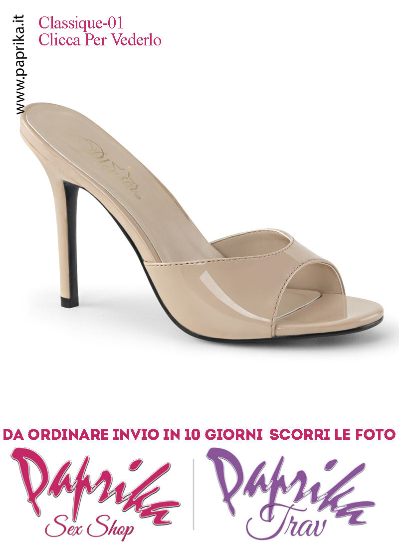 Sandali Sexy Vernice Pvc Lucido Beige Nudo Tacco 10.2 Senza Plateau Anteriore