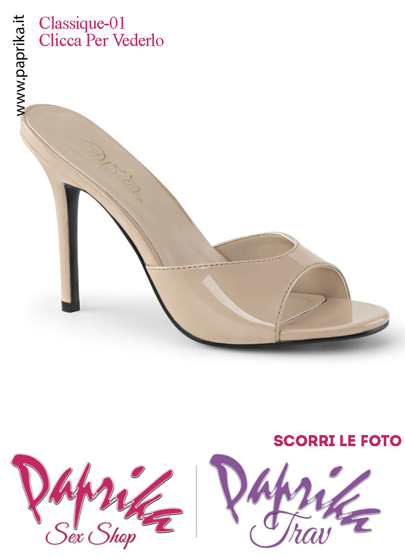 Sandali Sexy Vernice Pvc Lucido Beige Nudo Tacco 10.2 Senza Plateau Anteriore