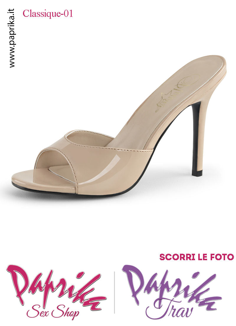 Sandali Sexy Vernice Pvc Lucido Beige Nudo Tacco 10.2 Senza Plateau Anteriore