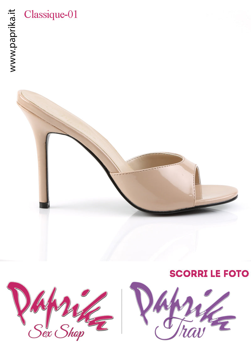 Sandali Sexy Vernice Pvc Lucido Beige Nudo Tacco 10.2 Senza Plateau Anteriore