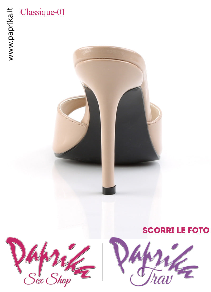 Sandali Sexy Vernice Pvc Lucido Beige Nudo Tacco 10.2 Senza Plateau Anteriore