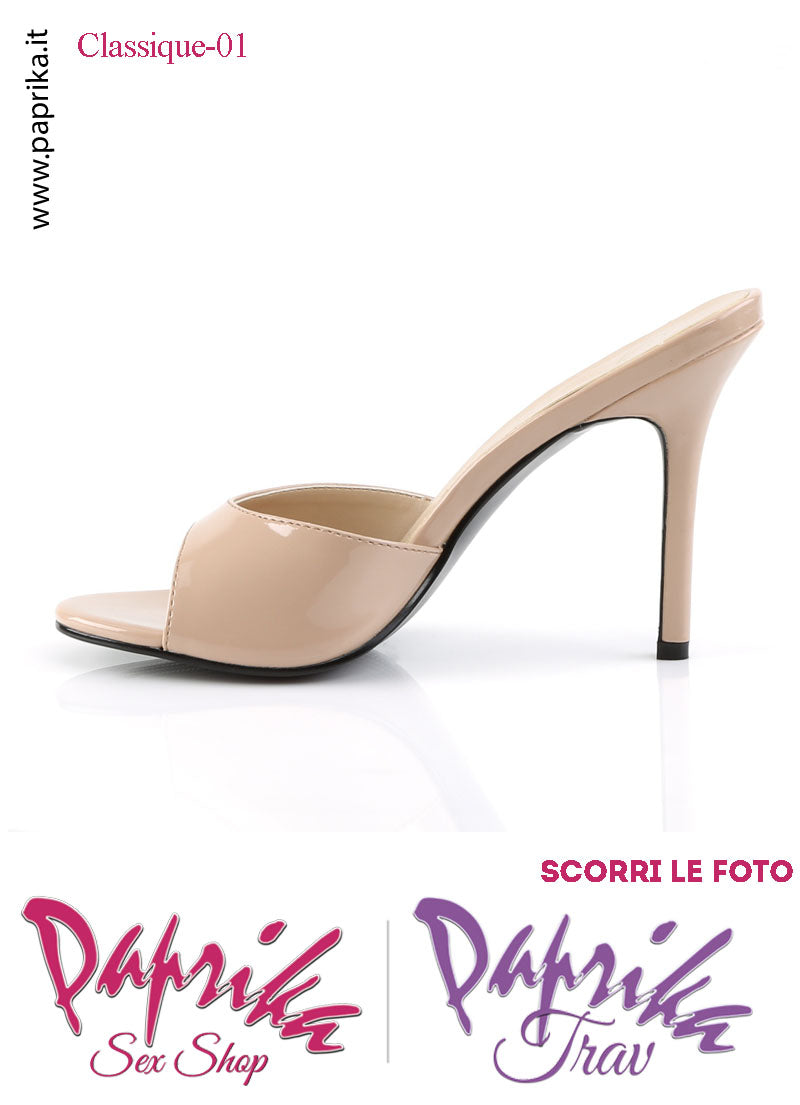 Sandali Sexy Vernice Pvc Lucido Beige Nudo Tacco 10.2 Senza Plateau Anteriore