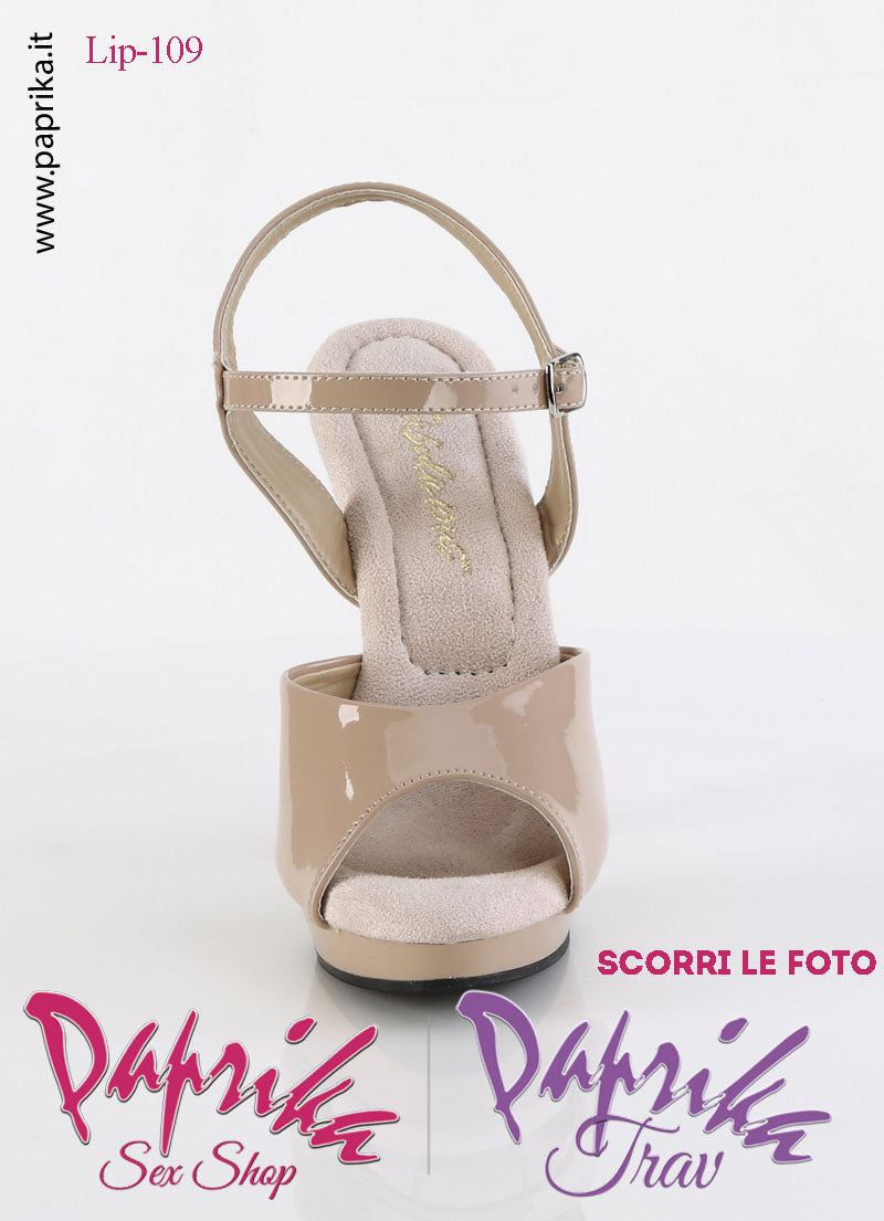 Sandali Sexy Tacco Spillo Vernice Lucida Beige 12.7 Zeppa 1.9 Cinturino