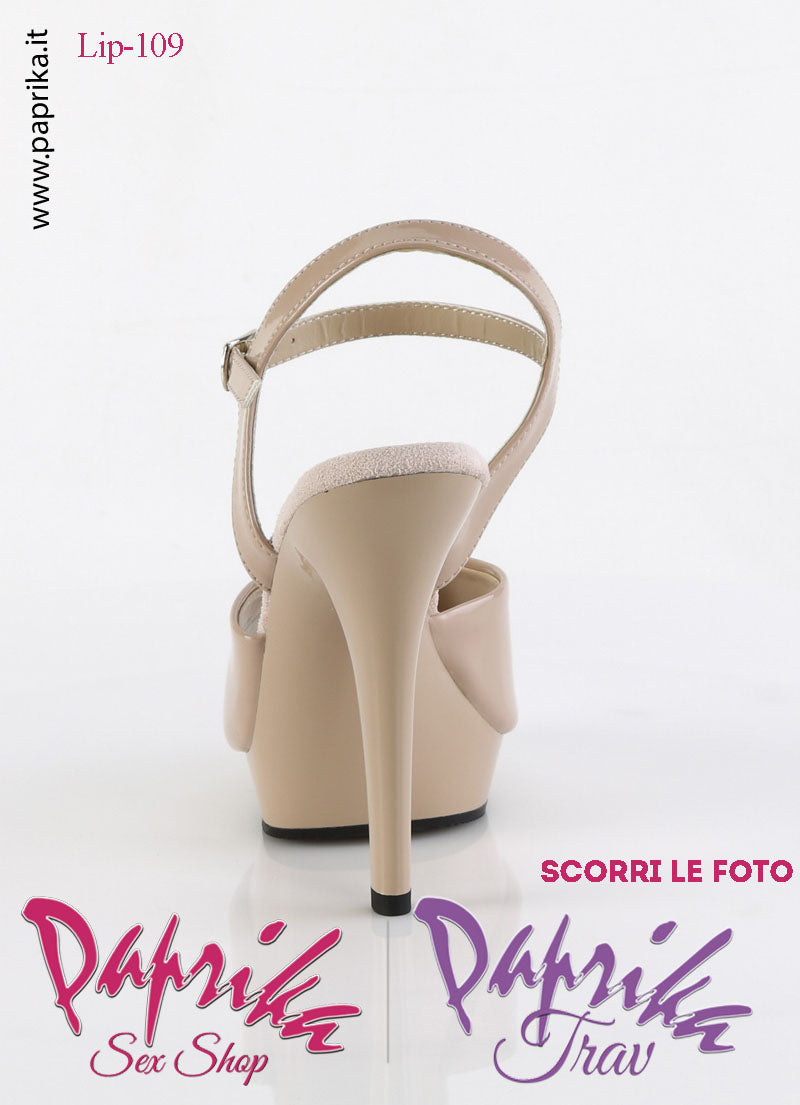 Sandali Sexy Tacco Spillo Vernice Lucida Beige 12.7 Zeppa 1.9 Cinturino