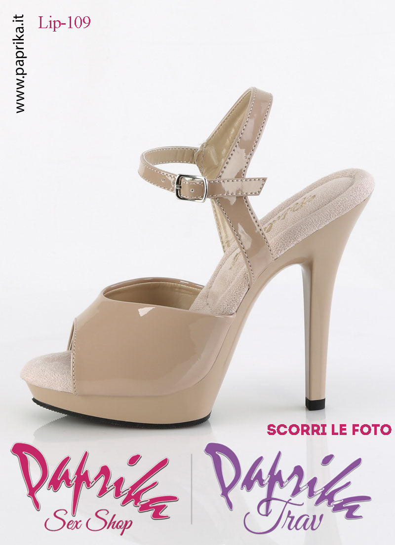 Sandali Sexy Tacco Spillo Vernice Lucida Beige 12.7 Zeppa 1.9 Cinturino