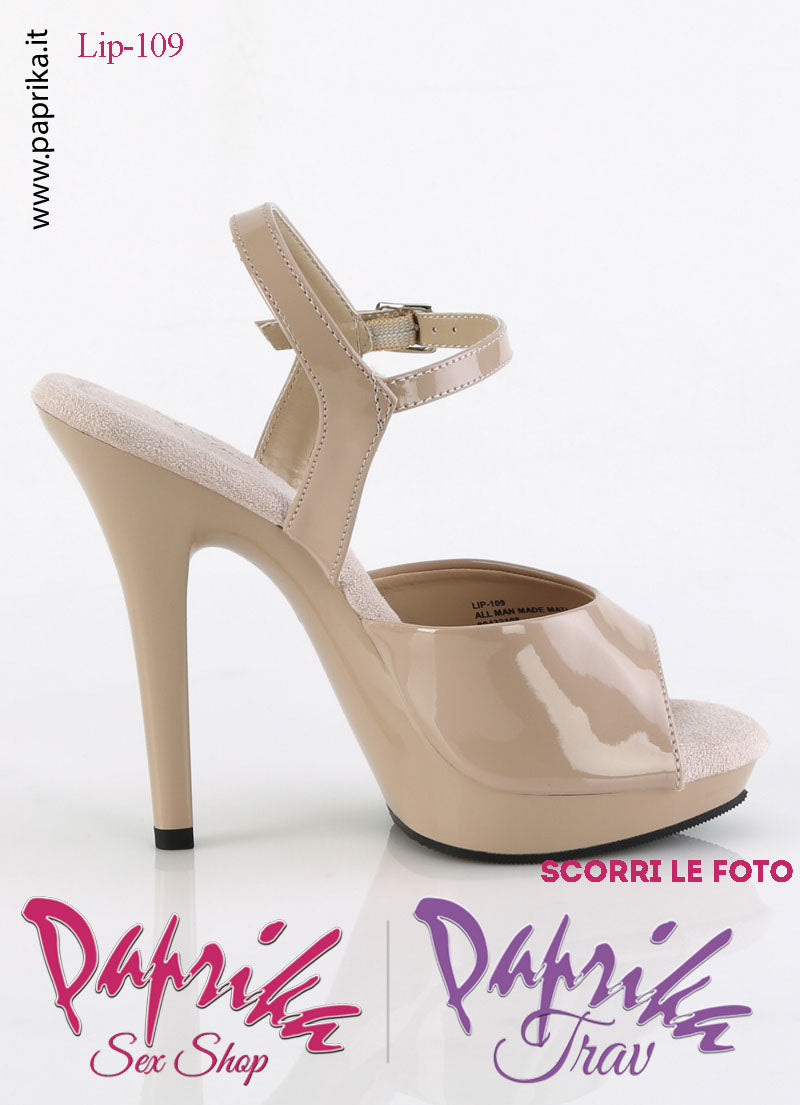 Sandali Sexy Tacco Spillo Vernice Lucida Beige 12.7 Zeppa 1.9 Cinturino