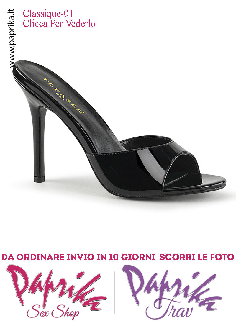 Sandali Sexy Vernice Pvc Lucido Nero Tacco 10.2 Senza Plateau Anteriore