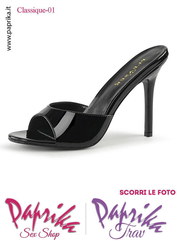 Sandali Sexy Vernice Nera Lucida Tacco 10.2 Senza Plateau Anteriore