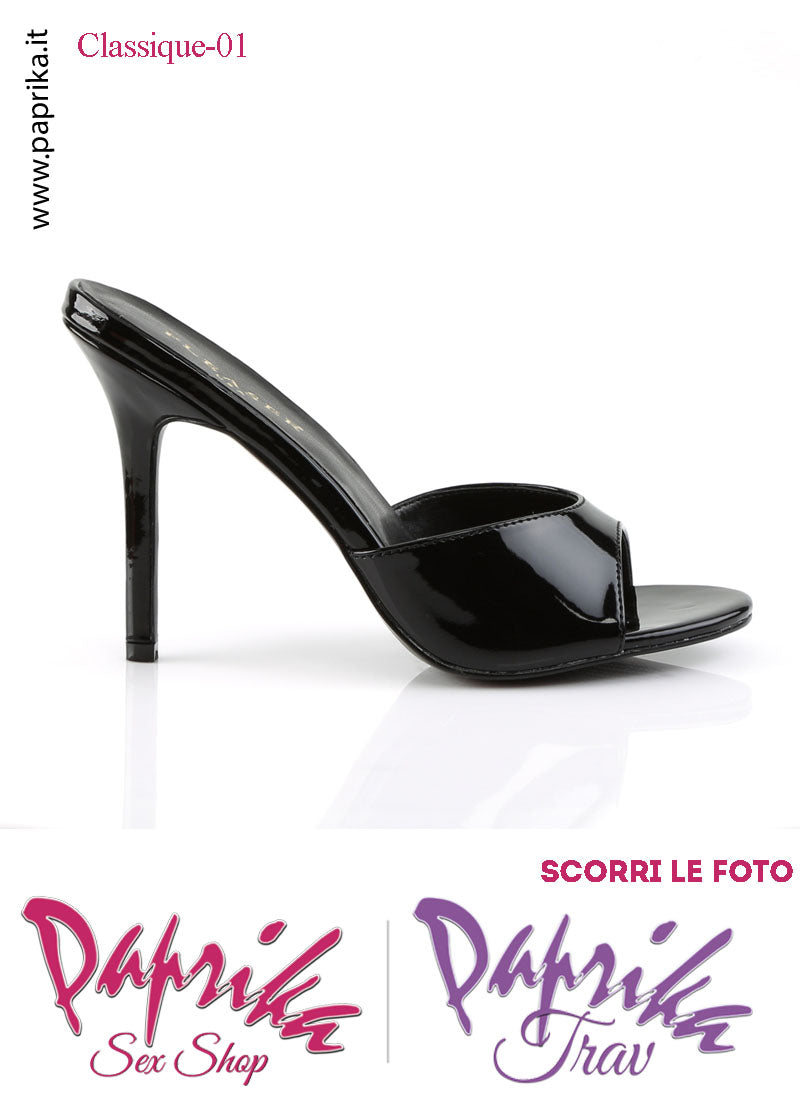 Sandali Sexy Vernice Nera Lucida Tacco 10.2 Senza Plateau Anteriore
