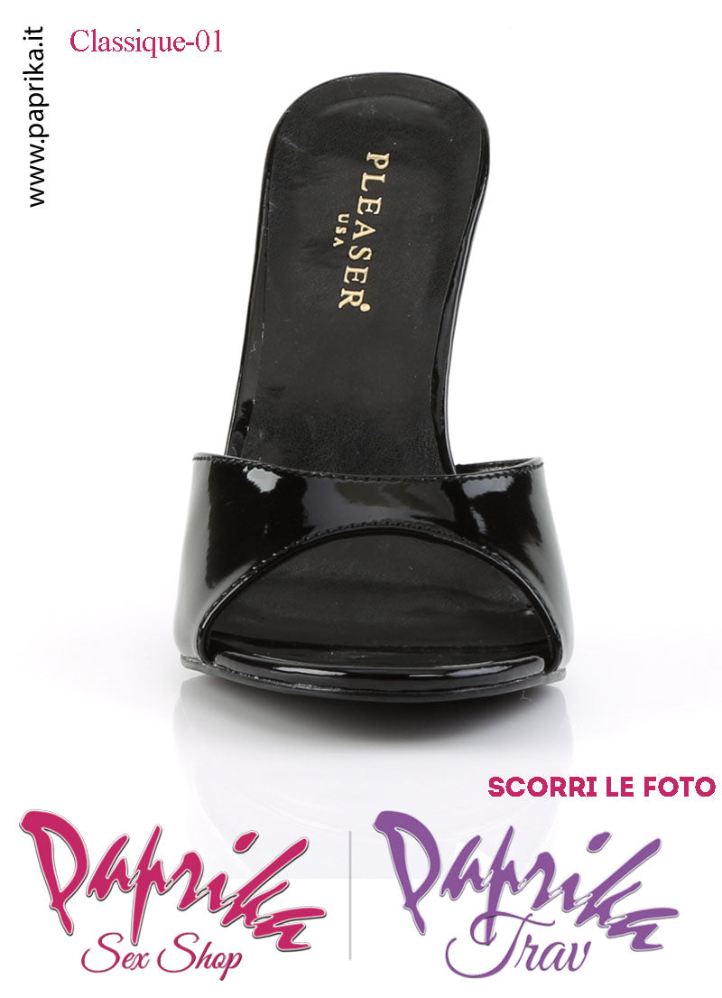 Sandali Sexy Vernice Nera Lucida Tacco 10.2 Senza Plateau Anteriore