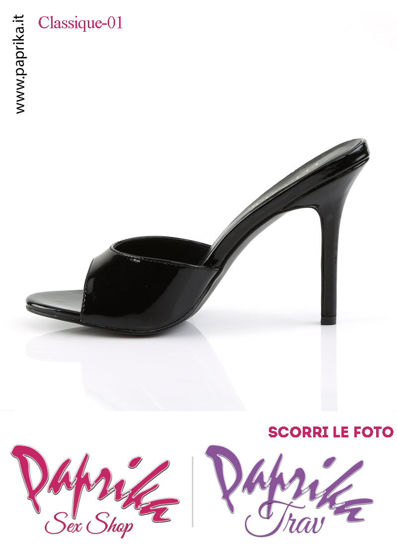 Sandali Sexy Vernice Nera Lucida Tacco 10.2 Senza Plateau Anteriore