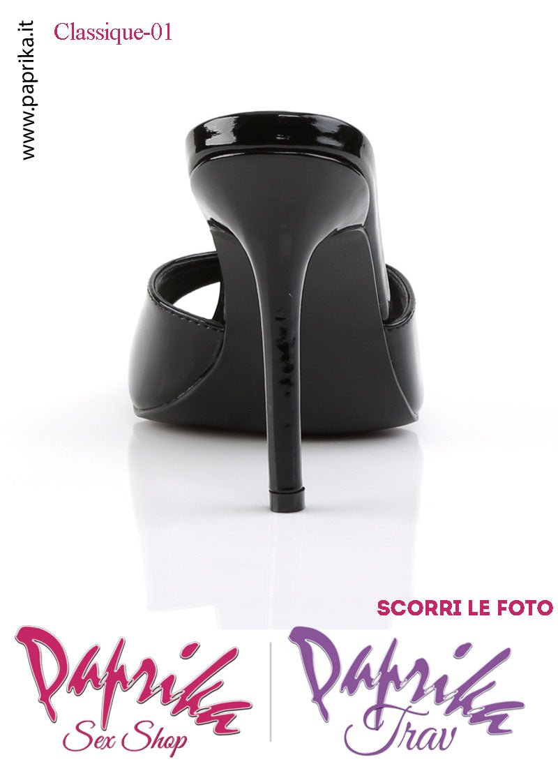 Sandali Sexy Vernice Nera Lucida Tacco 10.2 Senza Plateau Anteriore