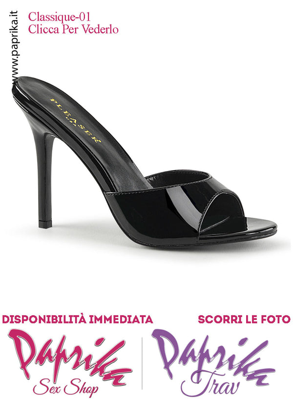 Sandali Sexy Vernice Nera Lucida Tacco 10.2 Senza Plateau Anteriore