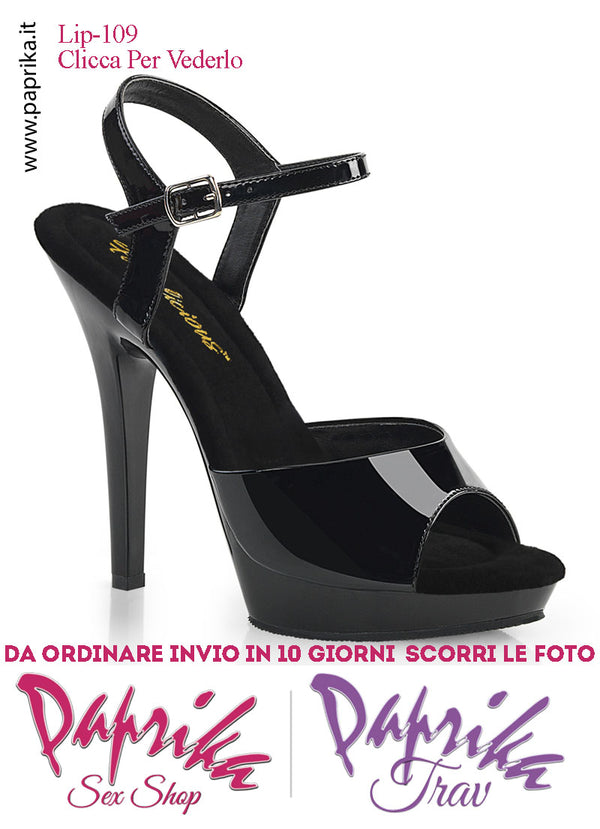 Sandali Sexy Tacco Spillo Vernice Lucida Nera 12.7 Zeppa 1.9 Cinturino