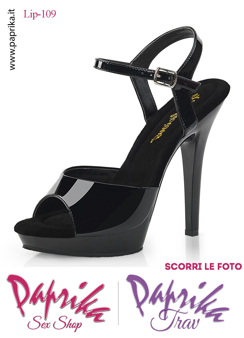 Sandali Sexy Tacco Spillo Vernice Lucida Nera 12.7 Zeppa 1.9 Cinturino
