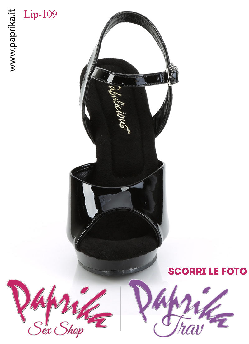Sandali Sexy Tacco Spillo Vernice Lucida Nera 12.7 Zeppa 1.9 Cinturino