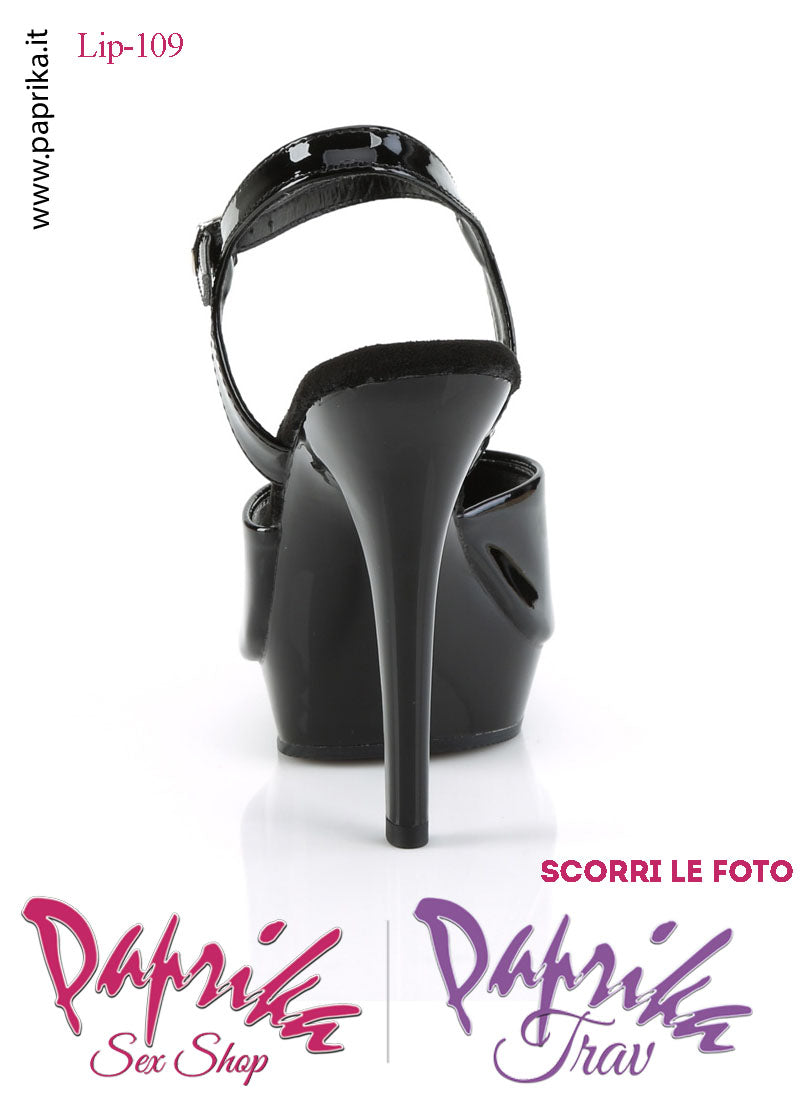 Sandali Sexy Tacco Spillo Vernice Lucida Nera 12.7 Zeppa 1.9 Cinturino