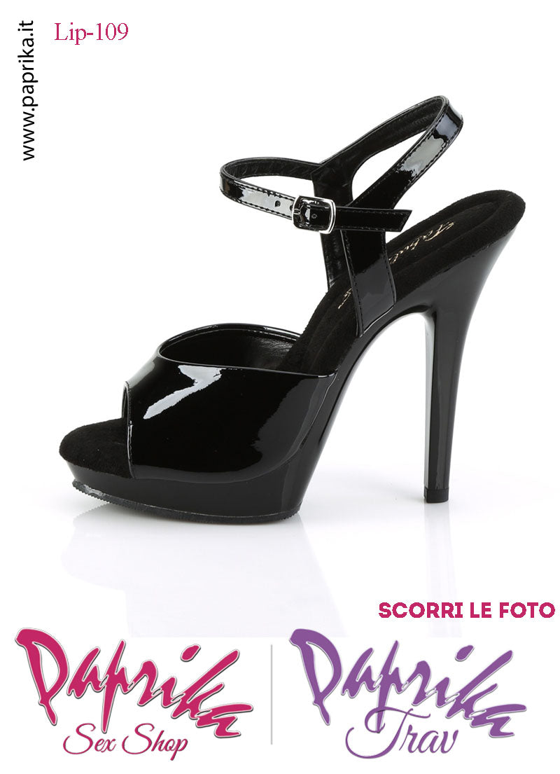 Sandali Sexy Tacco Spillo Vernice Lucida Nera 12.7 Zeppa 1.9 Cinturino
