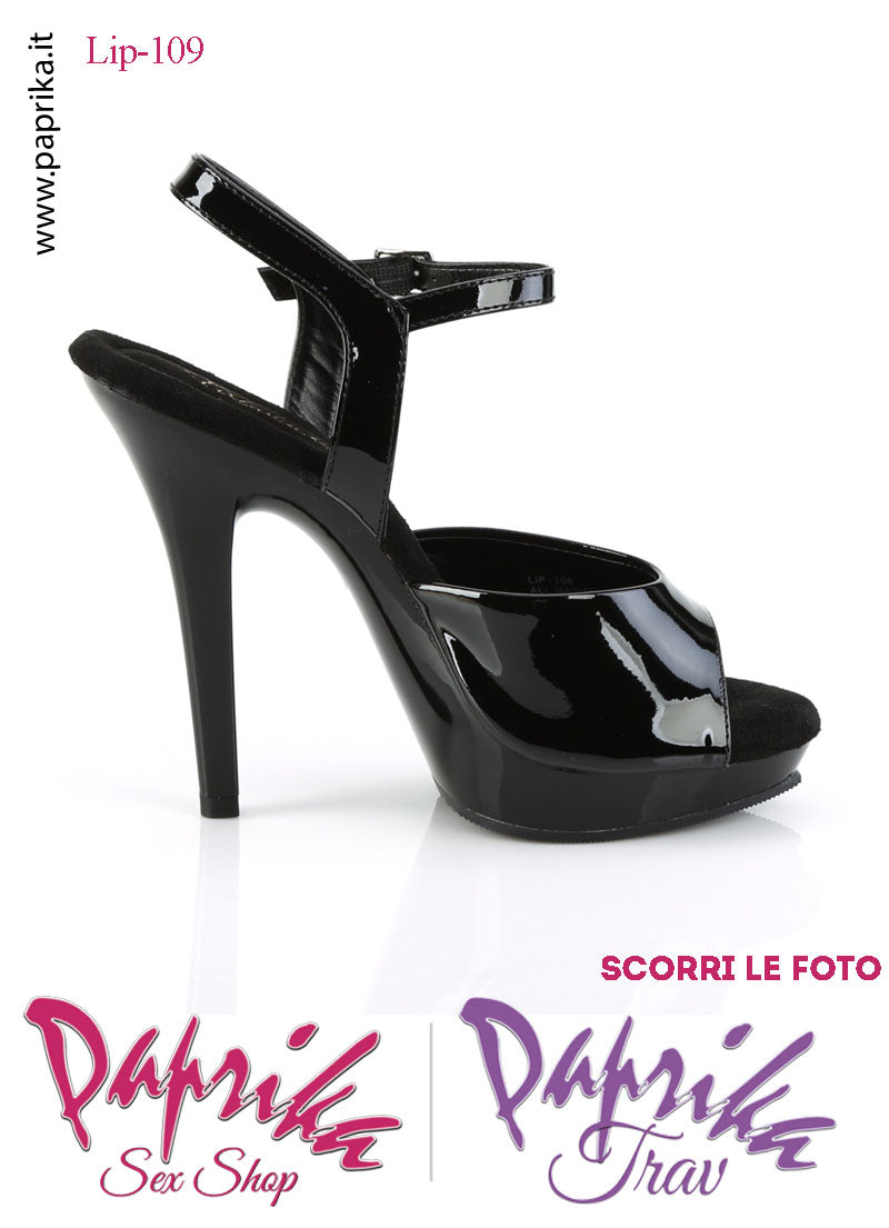 Sandali Sexy Tacco Spillo Vernice Lucida Nera 12.7 Zeppa 1.9 Cinturino