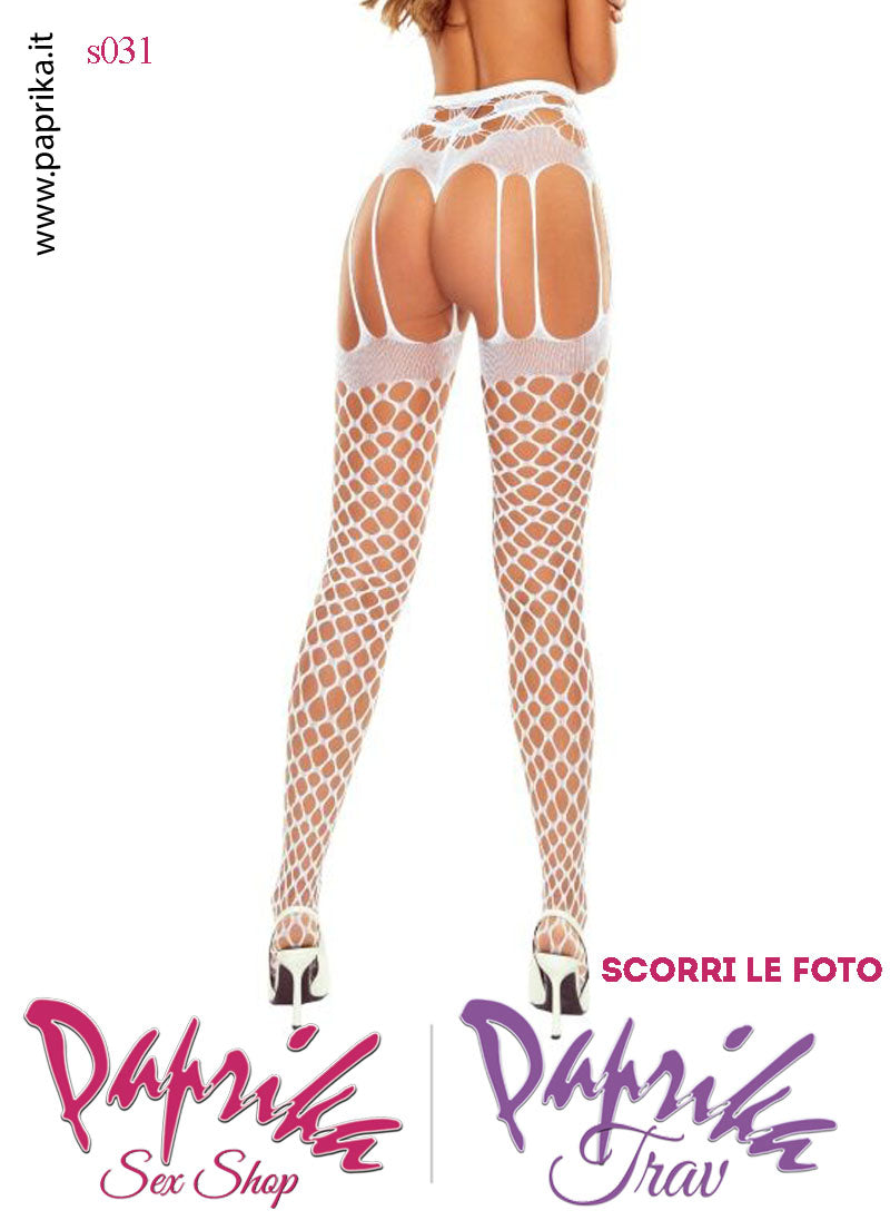 SexyCollant Aperture Grandi Rete Buchi Larghi Bianca Elastici Sottili