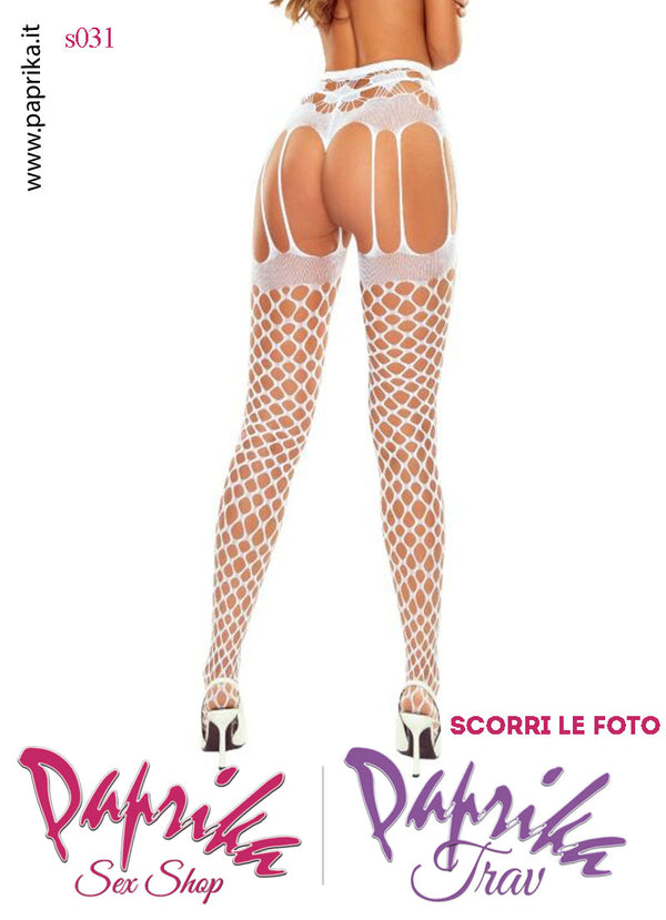 SexyCollant Aperture Grandi Rete Buchi Larghi Bianca Elastici Sottili