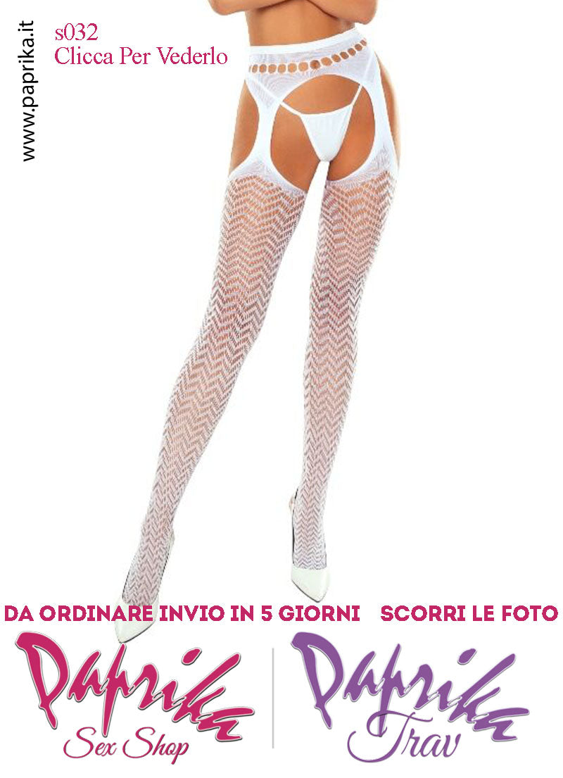 SexyCollant Aperture Grandi Rete Lavorata Bianca 4 Elastici Larghi