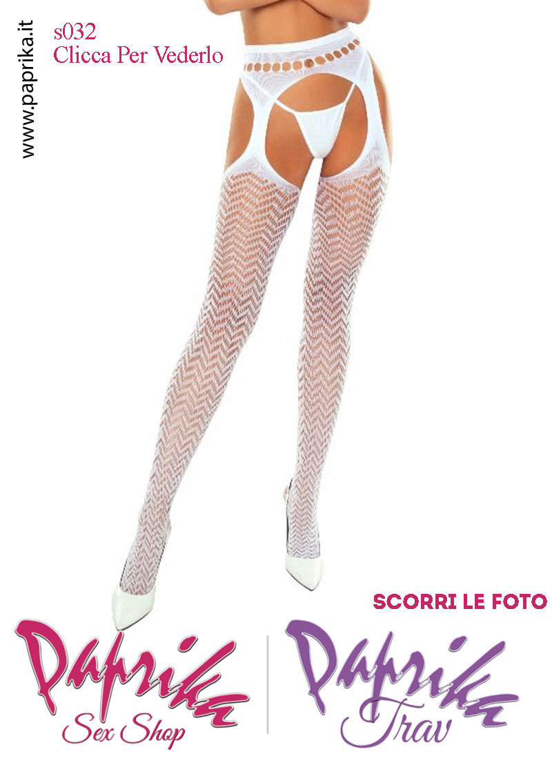 SexyCollant Aperture Grandi Rete Lavorata Bianca 4 Elastici Larghi