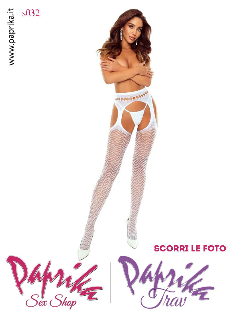 SexyCollant Aperture Grandi Rete Lavorata Bianca 4 Elastici Larghi